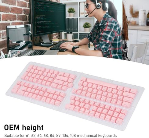 Pongnas 132 Keys Thai Keycaps Set ABS OEM Height Translucent Keyboard Keycaps with Ergonomic Design, Suitable for 61 62 64 68 84 87 104 108 Mechanical Keyboards (Pink) in Saudi Arabia