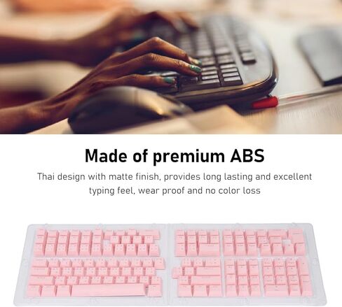 Pongnas 132 Keys Thai Keycaps Set ABS OEM Height Translucent Keyboard Keycaps with Ergonomic Design, Suitable for 61 62 64 68 84 87 104 108 Mechanical Keyboards (Pink) in Saudi Arabia