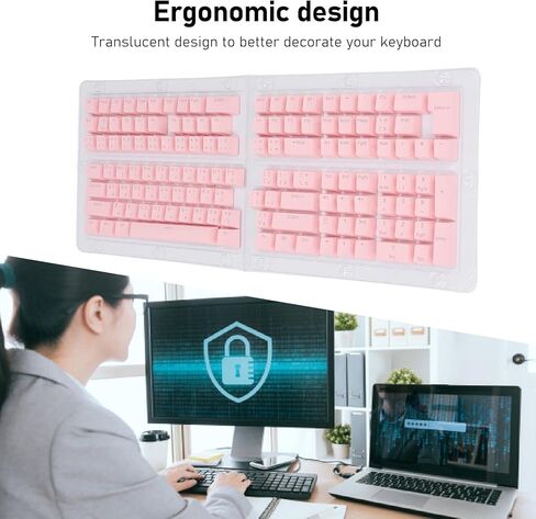 Pongnas 132 Keys Thai Keycaps Set ABS OEM Height Translucent Keyboard Keycaps with Ergonomic Design, Suitable for 61 62 64 68 84 87 104 108 Mechanical Keyboards (Pink) in Saudi Arabia