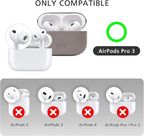 غطاء حافظة من الجلد الإيطالي من Alto متوافق مع AirPods Pro 3 Generation 2025 الجيل الثالث للنساء والرجال، هيكل صلب واقٍ يدعم الشحن اللاسلكي ومصباح LED مرئي (رمادي أسمنتي) in Kuwait