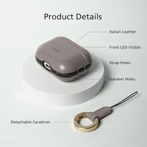 غطاء حافظة من الجلد الإيطالي من Alto متوافق مع AirPods Pro 3 Generation 2025 الجيل الثالث للنساء والرجال، هيكل صلب واقٍ يدعم الشحن اللاسلكي ومصباح LED مرئي (رمادي أسمنتي) in Kuwait