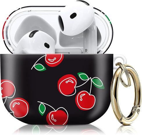 متوافق مع غطاء حافظة AirPod الجيل الرابع مع سلسلة مفاتيح، حافظة سماعة رأس لاسلكية واقية كاملة مضادة للصدمات للنساء والرجال والبنات (زهرة وردية بيضاء وزرقاء لطيفة) in Kuwait