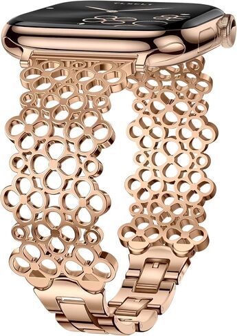 Metal Bands Compatible with Apple Watch 38mm 40mm 41mm 42mm 44mm 45mm 46mm 49mm for Women, Lucky Clover Bracelets Dressy Stainless Steel Strap for iWatch Series 11 10 9 8 7 6 5 4 3 SE Ultra in Saudi Arabia