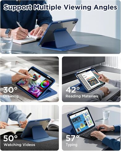 حافظة CACOE لجهاز iPad (A16) الجيل الحادي عشر/العاشر مع حامل أقلام، غطاء حامل مغناطيسي متعدد الزوايا لجهاز iPad 11/10 Gen 2025/2022 11/10.9 بوصة، أزرق بحري in Kuwait