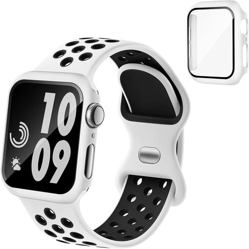 Sport Silicone Bands and Case with Screen Protector Compatible with Apple Watch Band 44mm/45mm/46mm/42mm/41mm/40mm for Men, Breathable Strap and Cover Combo for iWatch Series 11/10/9/8/7/6/5/4/SE in Saudi Arabia