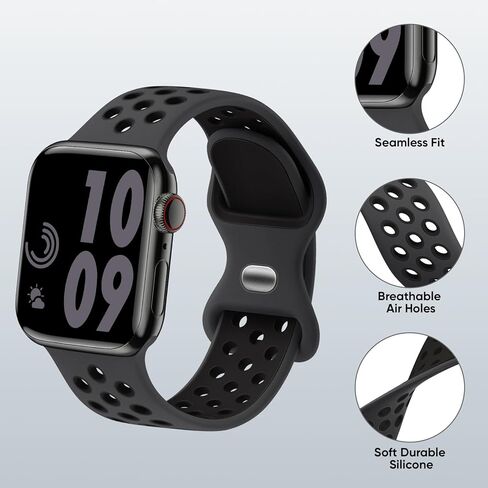 Sport Silicone Bands and Case with Screen Protector Compatible with Apple Watch Band 44mm/45mm/46mm/42mm/41mm/40mm for Men, Breathable Strap and Cover Combo for iWatch Series 11/10/9/8/7/6/5/4/SE in Saudi Arabia