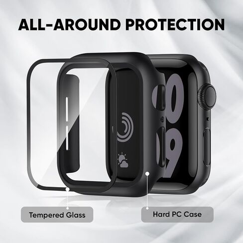 Sport Silicone Bands and Case with Screen Protector Compatible with Apple Watch Band 44mm/45mm/46mm/42mm/41mm/40mm for Men, Breathable Strap and Cover Combo for iWatch Series 11/10/9/8/7/6/5/4/SE in Saudi Arabia