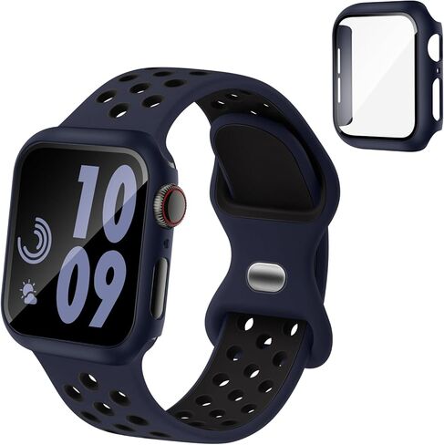 Sport Silicone Bands and Case with Screen Protector Compatible with Apple Watch Band 44mm/45mm/46mm/42mm/41mm/40mm for Men, Breathable Strap and Cover Combo for iWatch Series 11/10/9/8/7/6/5/4/SE in Saudi Arabia
