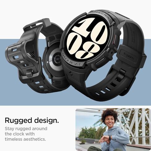 Spigen Rugged Armor Pro مصمم لساعة سامسونج جالاكسي 6 مقاس 40 ملم مع غطاء حماية من مادة TPU مع حزام (2023) - أسود in Kuwait