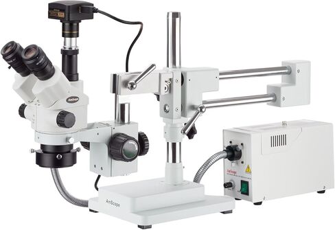 AmScope 3.5X-45X مجهر تكبير ستريو Simul-Focal مع ضوء حلقة من الألياف الضوئية وكاميرا USB3 بدقة 10 ميجابكسل in Saudi Arabia