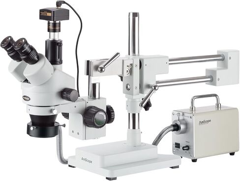 مجهر ستيريو AmScope 3.5X-180X Simul-Focal Trinocular Boom مع ألياف بصرية LED وكاميرا 5 ميجابكسل in Saudi Arabia