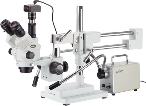 AmScope 3.5X-180X مجهر تكبير ستريو Simul-Focal مع إضاءة LED 30 وات وكاميرا 10 ميجابكسل in Saudi Arabia