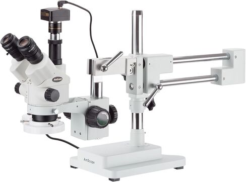 مجهر AmScope 3.5X-180X Simul-Focal Stereo Boom Stand مع ضوء فلورسنت وكاميرا 10 ميجابكسل in Saudi Arabia