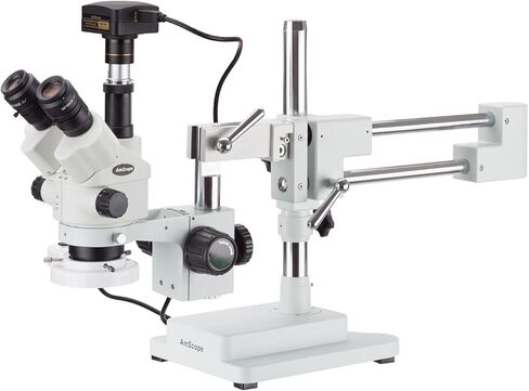 مجهر AmScope 3.5X-180X Simul-Focal Stereo Boom Stand مع ضوء فلورسنت وكاميرا USB3 بدقة 10 ميجابكسل in Saudi Arabia