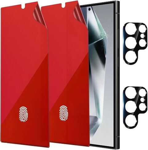 2 Pack Anti-Blue Privacy Screen Protector for Samsung Galaxy S25 Ultra Anti-Spy Soft Film Support Finger Unlock + 2 Pack Camera Lens Glass Protector in Saudi Arabia