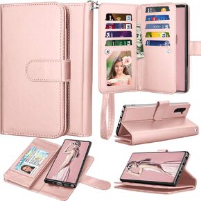 Takfox for Samsung Note 10 Plus Case Wallet, for Galaxy Note 10+ Plus 5G Phone Case PU Leather w 9 ID Credit Card Holder Slots Folio Flip Magnetic Detachable Hard Case & [Wrist Strap]-Rose Gold in Kuwait