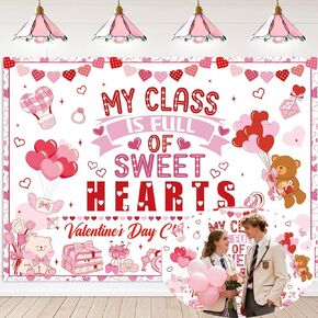 Happy Valentine's Day Backdrop 7x5FT My Class is Full of Sweethearts Banner Background Pink Love Heart Valentines Day Decorations for School Classroom in Kuwait