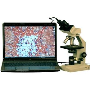 AmScope B100-E2 Digital Compound Binocular Microscope, 40X-1000X Magnification, Brightfield, Tungsten Illumination, Abbe Condenser, Plain Stage, with 2.0MP Camera in Saudi Arabia