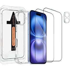 حافظة لهاتف iPhone 17 شفافة مع واقي الشاشة وواقي عدسة الكاميرا بتغطية كاملة من الزجاج المقسى بصلابة 9H مع صندوق خالٍ من الغبار (عبوة من قطعتين + قطعة واحدة) شفاف in Kuwait