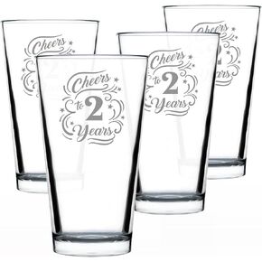 Cheers to 2 Years - Pint Glass for Beer - Gifts for Women & Men - 2nd Anniversary Party Decor - 16 Oz Glasses in Saudi Arabia