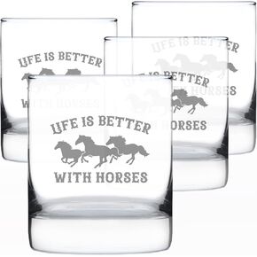 Life Is Better With Horses - Whiskey Rocks Glass Gifts - Funny Horse Gifts and Decor for Men & Women - 10.25 Oz Glasses in Kuwait