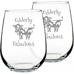 Udderly Fabulous Stemless Wine Glass - Funny Cute Cow Gifts for Women - Fun Cow Themed Decor - Large in Kuwait