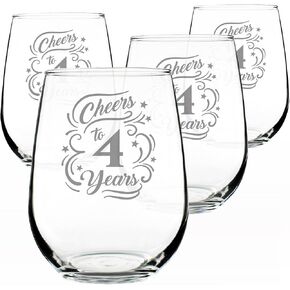 Cheers to 4 Years - Stemless Wine Glass Gifts for Women & Men - 4th Anniversary Party Decor - Large 17 Oz Glasses in Kuwait