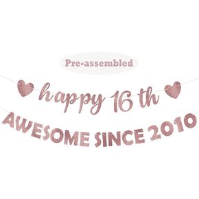 Pink Rose Gold Sweet 16 Party Decorations for Girls Women, Pre-Strung Giltter Awesome Since 2010 16th Birthday Banner Party Supplies, Sixteen Years Old Hanging Banner Photo Props Decor Sign in Saudi Arabia