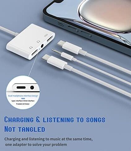 USB-C to 3.5mm Audio Adapter 3in1 Type C Headphone Jack Dual AUX DAC Splitter Charger Dongle Cord Compatible for Samsung for IPhone15 Pro Max Plus ipad 10、Air4/5、Mini6、Pro Charging Cable in Saudi Arabia