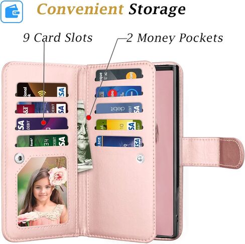 Takfox for Samsung Note 10 Plus Case Wallet, for Galaxy Note 10+ Plus 5G Phone Case PU Leather w 9 ID Credit Card Holder Slots Folio Flip Magnetic Detachable Hard Case & [Wrist Strap]-Rose Gold in Saudi Arabia