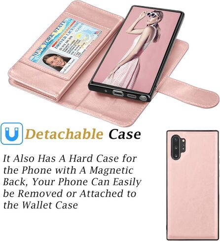 Takfox for Samsung Note 10 Plus Case Wallet, for Galaxy Note 10+ Plus 5G Phone Case PU Leather w 9 ID Credit Card Holder Slots Folio Flip Magnetic Detachable Hard Case & [Wrist Strap]-Rose Gold in Saudi Arabia