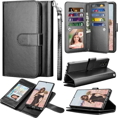 حافظة Takfox لهاتف Samsung Note 10 Plus، لهاتف Galaxy Note 10+ Plus 5G حافظة هاتف من جلد البولي يوريثان مع 9 فتحات لحامل بطاقات الائتمان معرف فوليو حافظة صلبة قابلة للفصل و[حزام معصم] - ذهبي وردي in Kuwait