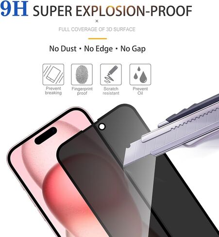 3 Pack Privacy Screen Protector for iPhone 15 [Anti-Spy Tempered Glass], Ultra HD, Anti-Scratch, Bubble-Free, Easy Install 9H Protective Glass for iPhone 15 in Saudi Arabia