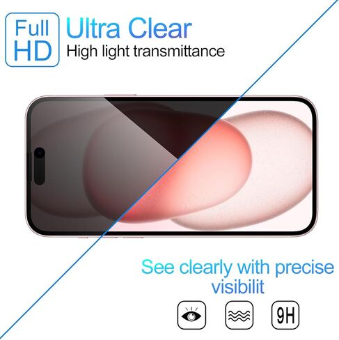 3 Pack Privacy Screen Protector for iPhone 15 [Anti-Spy Tempered Glass], Ultra HD, Anti-Scratch, Bubble-Free, Easy Install 9H Protective Glass for iPhone 15 in Saudi Arabia