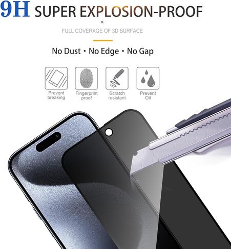 3 قطع واقي شاشة للخصوصية لهاتف iPhone 15 Pro [زجاج مقسى مضاد للتجسس]، فائق الدقة، مضاد للخدش، خالٍ من الفقاعات، زجاج واقي سهل التركيب 9H لهاتف iPhone 15 Pro in Saudi Arabia