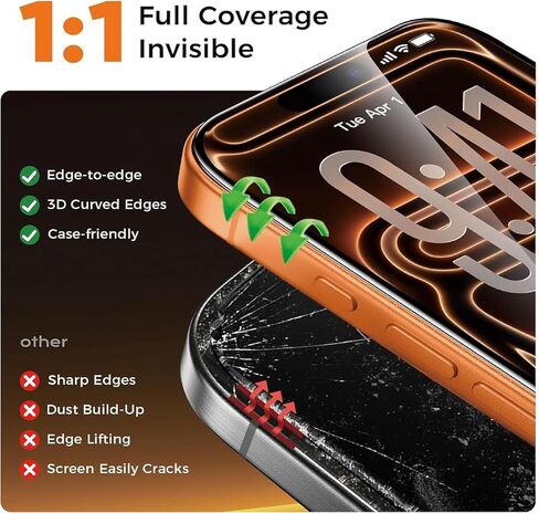 for iPhone 17 Pro Screen Protector 4 Pack [9H+ Tempered Glass] [Military-Grade Drop Protection] [Easy Installation] Shockproof Full Edge Coverage 6.3 Inch 2025 in Saudi Arabia