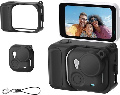 مناسب لغطاء واقٍ من السيليكون Insta360 GO Ultra، جراب من السيليكون لكاميرا الحركة مع غطاء عدسة وحبل لـ Insta360 GO Ultra (أسود) in Saudi Arabia