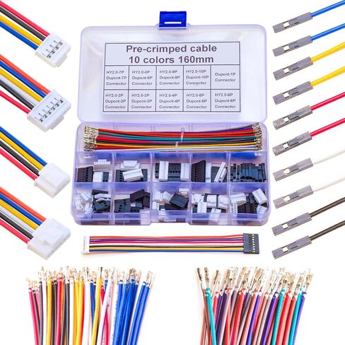 JST HY2.0 to Dupont2.54 JST Dupont Connector Kit and Pre-Crimped 22AWG Cable,Compatible with JST-HY 2.0mm & Dupont 2.54mm Cable 1/2/3/4/5/6/7/8/9/10Pin Housing 160mm Wire (HY-to-Dupont) in Kuwait