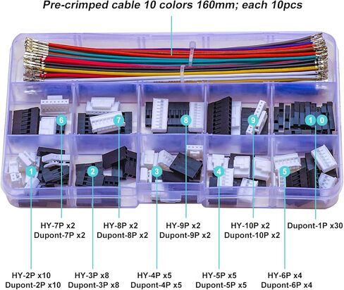 JST HY2.0 to Dupont2.54 JST Dupont Connector Kit and Pre-Crimped 22AWG Cable,Compatible with JST-HY 2.0mm & Dupont 2.54mm Cable 1/2/3/4/5/6/7/8/9/10Pin Housing 160mm Wire (HY-to-Dupont) in Kuwait
