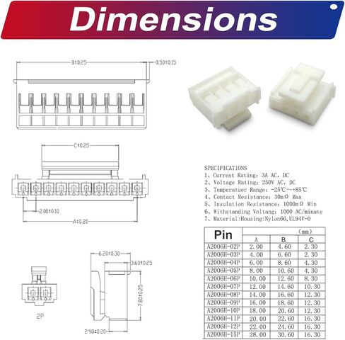 JST HY2.0 to Dupont2.54 JST Dupont Connector Kit and Pre-Crimped 22AWG Cable,Compatible with JST-HY 2.0mm & Dupont 2.54mm Cable 1/2/3/4/5/6/7/8/9/10Pin Housing 160mm Wire (HY-to-Dupont) in Kuwait