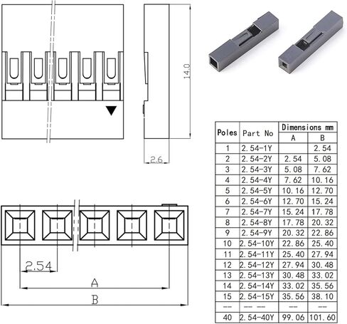 JST HY2.0 to Dupont2.54 JST Dupont Connector Kit and Pre-Crimped 22AWG Cable,Compatible with JST-HY 2.0mm & Dupont 2.54mm Cable 1/2/3/4/5/6/7/8/9/10Pin Housing 160mm Wire (HY-to-Dupont) in Kuwait