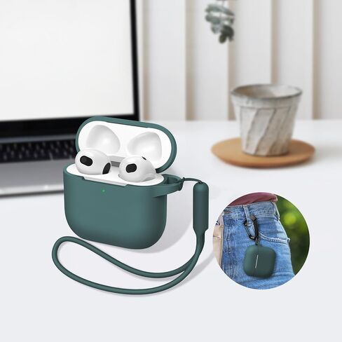 Compatible with AirPods 4 Generation Case[2024], Soft Silicone Headphone with Keychain|Hand Strap, Full Protective Charging Earphone Cover for Airpods 4th Gen-Pine Green in Saudi Arabia