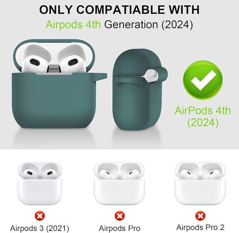 Compatible with AirPods 4 Generation Case[2024], Soft Silicone Headphone with Keychain|Hand Strap, Full Protective Charging Earphone Cover for Airpods 4th Gen-Pine Green in Saudi Arabia