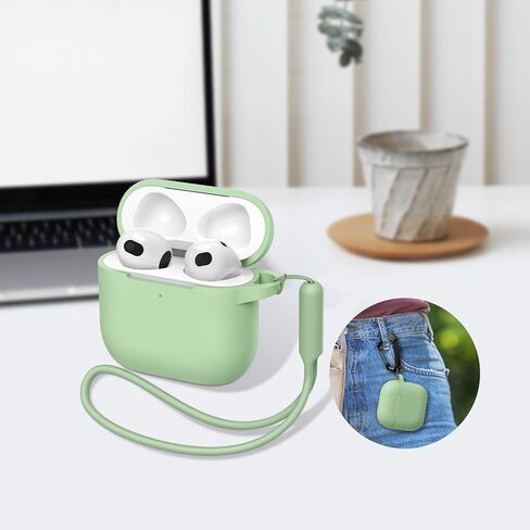Compatible with AirPods 4 Generation Case[2024], Soft Silicone Headphone with Keychain|Hand Strap, Full Protective Charging Earphone Cover for Airpods 4th Gen-Pine Green in Saudi Arabia