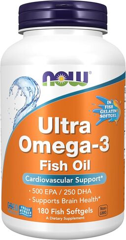 ناو مكملات غذائية، الترا اوميجا 3، 500 اي بي ايه و250 دي اتش ايه، دعم القلب والاوعية الدموية*، 180 كبسولة جيلاتينية جيلاتينية in Kuwait