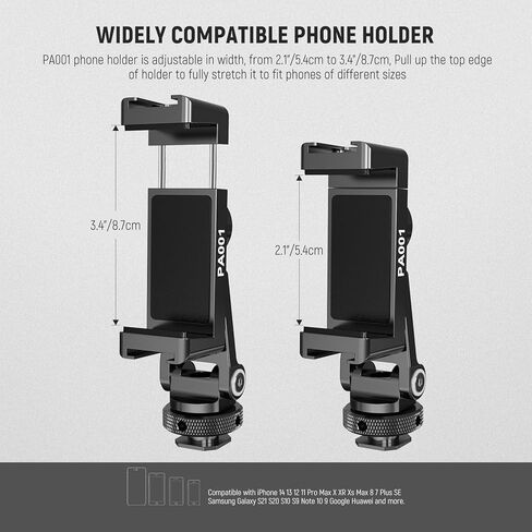 NEEWER Basics TP12 66.5"/169 cm Travel Tripod for Camera & Phone + PA001 Metal Phone Tripod Mount with Cold Shoe Mounts, Lightweight Portable DSLR Stand Compatible with iPhone, Max Load 11 lb in Saudi Arabia