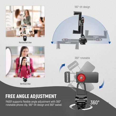 NEEWER Basics TP12 66.5"/169 cm Travel Tripod for Camera & Phone + PA001 Metal Phone Tripod Mount with Cold Shoe Mounts, Lightweight Portable DSLR Stand Compatible with iPhone, Max Load 11 lb in Saudi Arabia