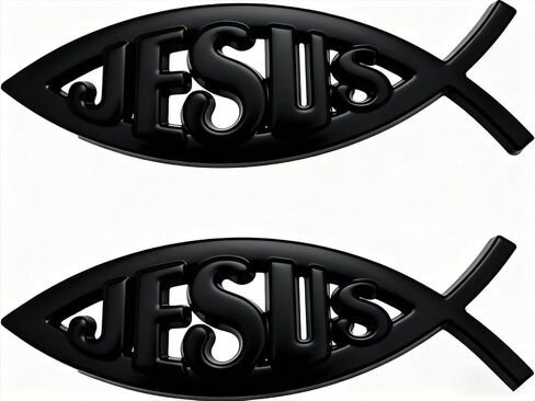 2pcs Jesus Fish Sticker, Car Badge, Aluminum Christian Car Accessories Waterproof Logo, Suitable for Car Windows and Laptops (Blue) in Saudi Arabia