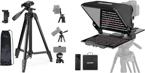 NEEWER Entry Level Version TP53 Tripod for Cell Phone & Camera + X12II Teleprompter with Arca Type Camera Mount, Metal Portable Travel Stand Compatible with iPhone for Video Recording Filming in Saudi Arabia