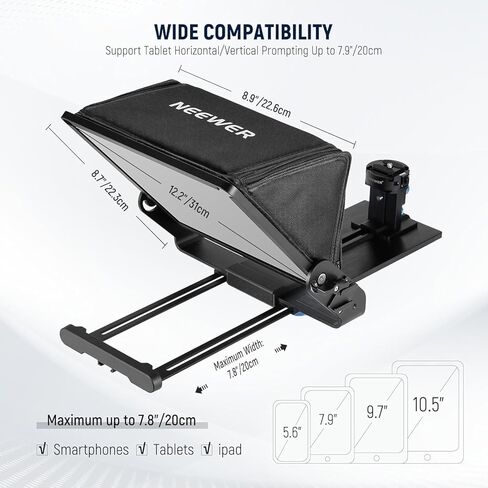 NEEWER Entry Level Version TP53 Tripod for Cell Phone & Camera + X12II Teleprompter with Arca Type Camera Mount, Metal Portable Travel Stand Compatible with iPhone for Video Recording Filming in Saudi Arabia